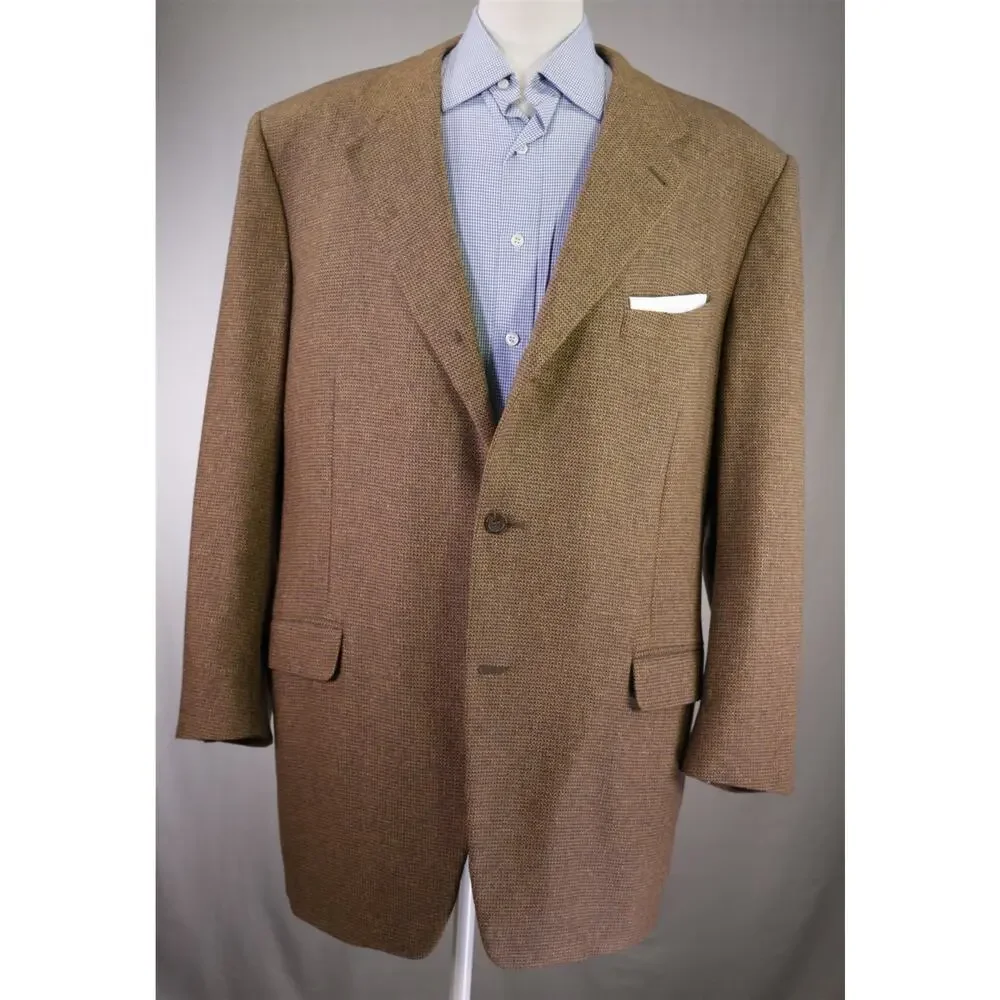 Canali Gold Blue Knit Woven 100% Cashmere Blazer Jacket 48L